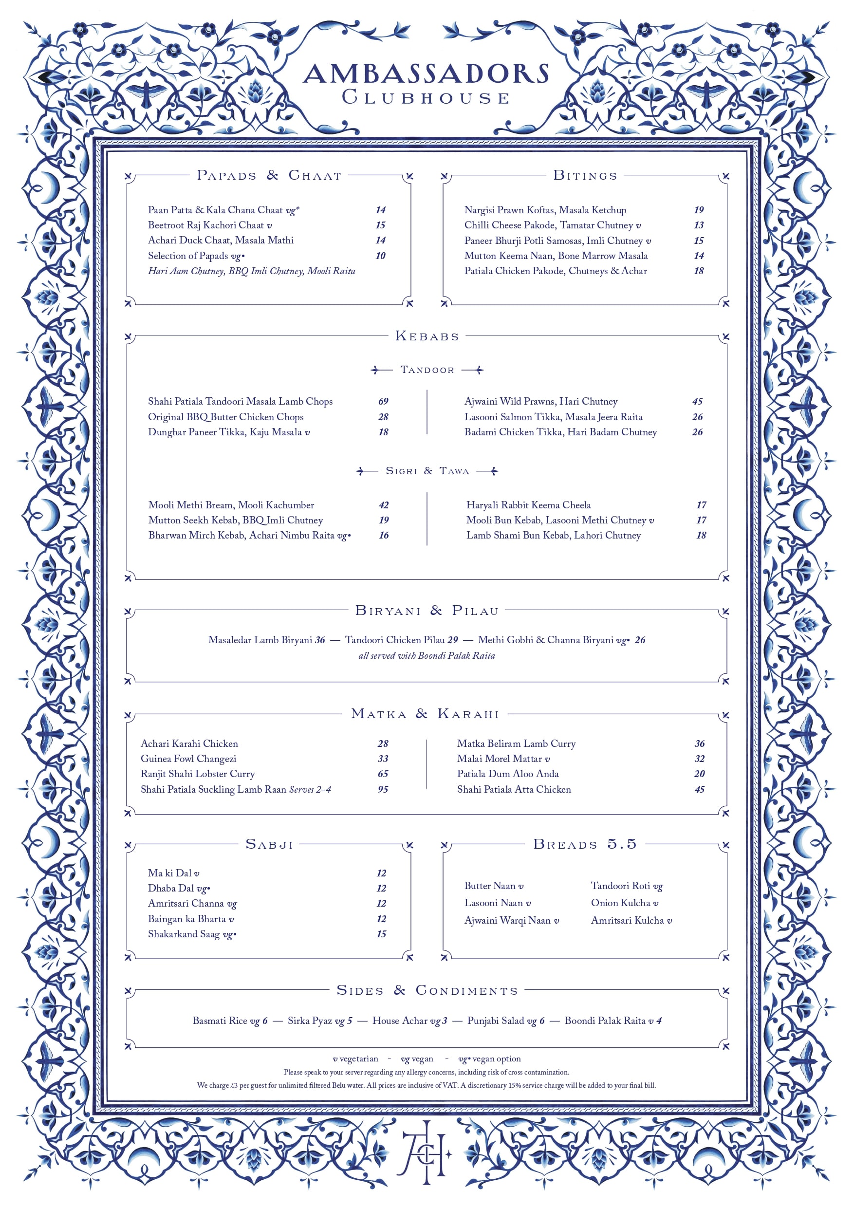 Ambassadors A La Carte Menu