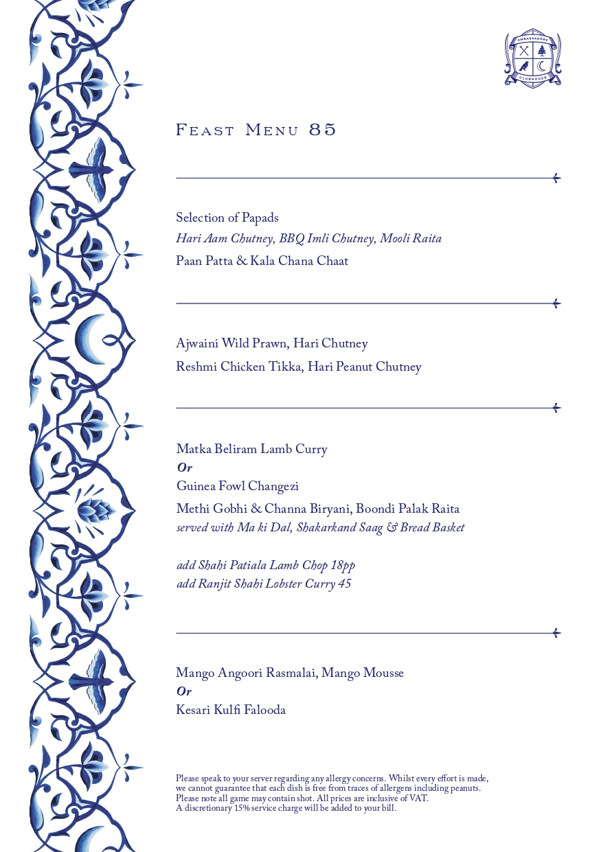 Ambassadors Feast Menu