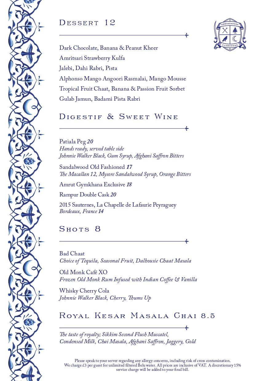 Ambassadors Dessert Menu