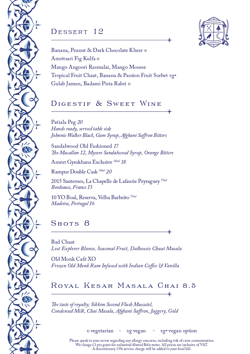 Ambassadors Dessert Menu