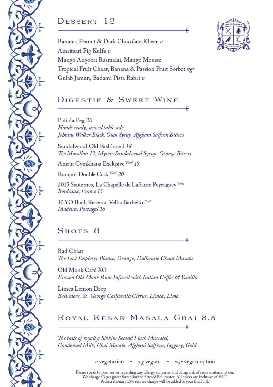 Ambassadors Dessert Menu