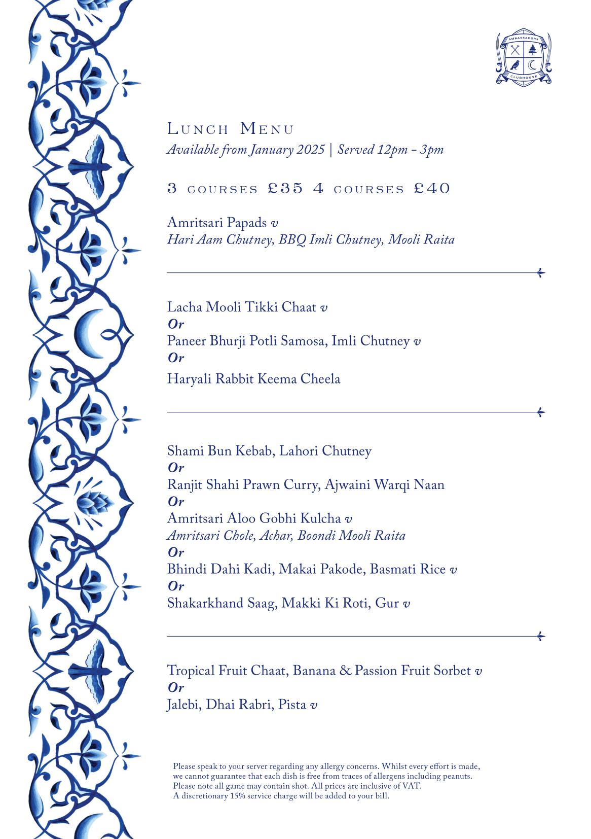 Ambassadors Lunch Menu