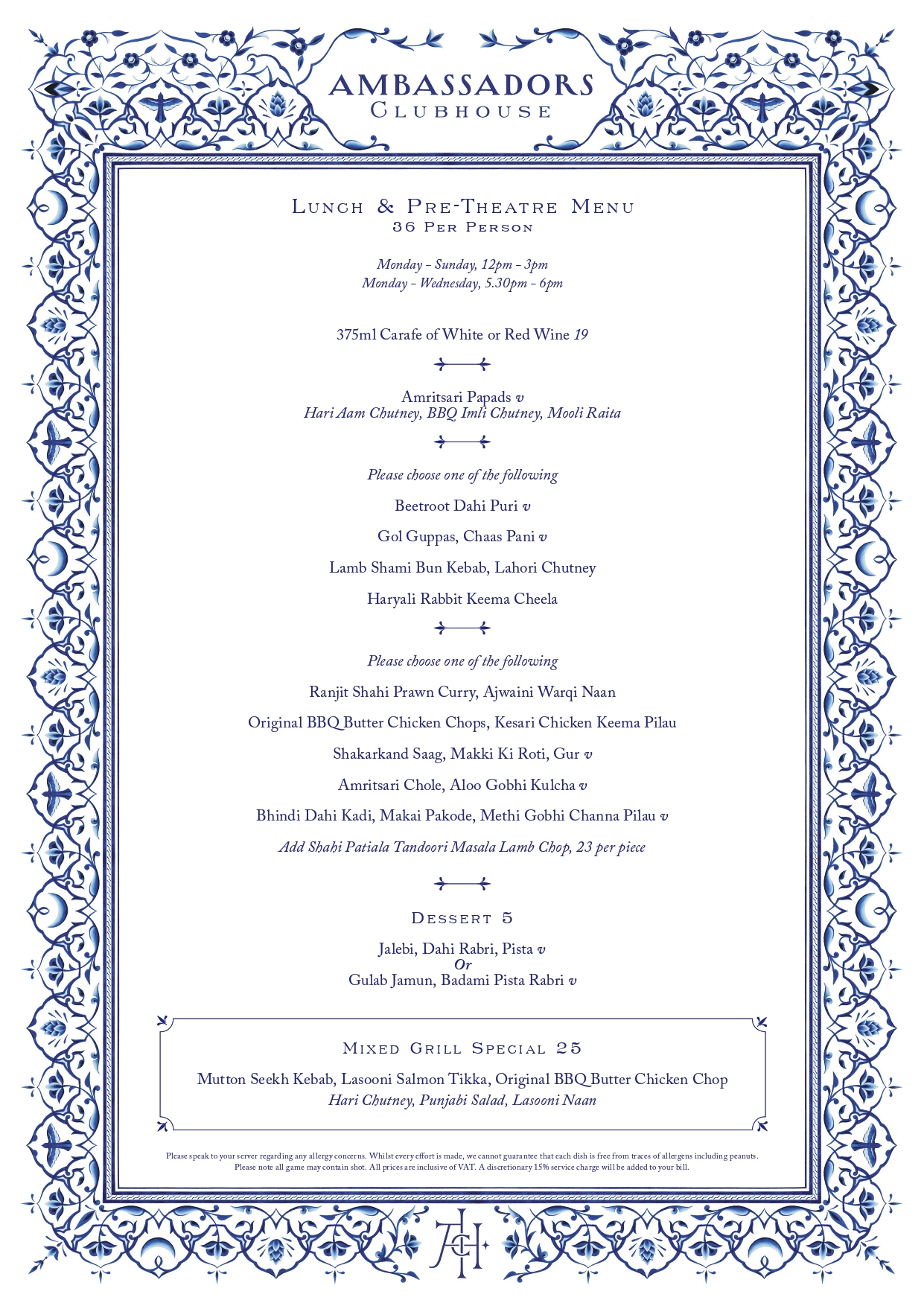 Ambassadors Lunch & Pre-Theatre Menu