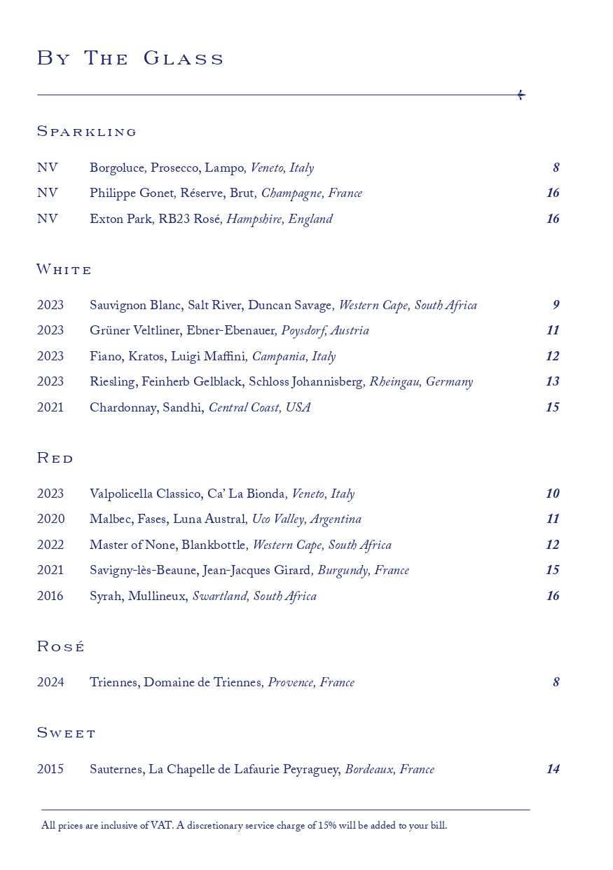 Ambassadors Wine List Menu