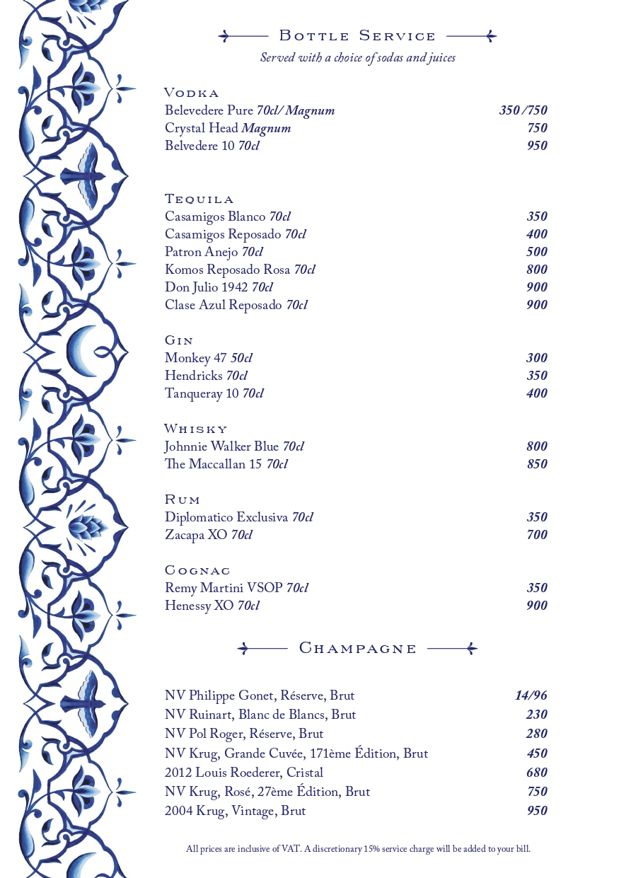 Ambassadors Late Night Menu Menu