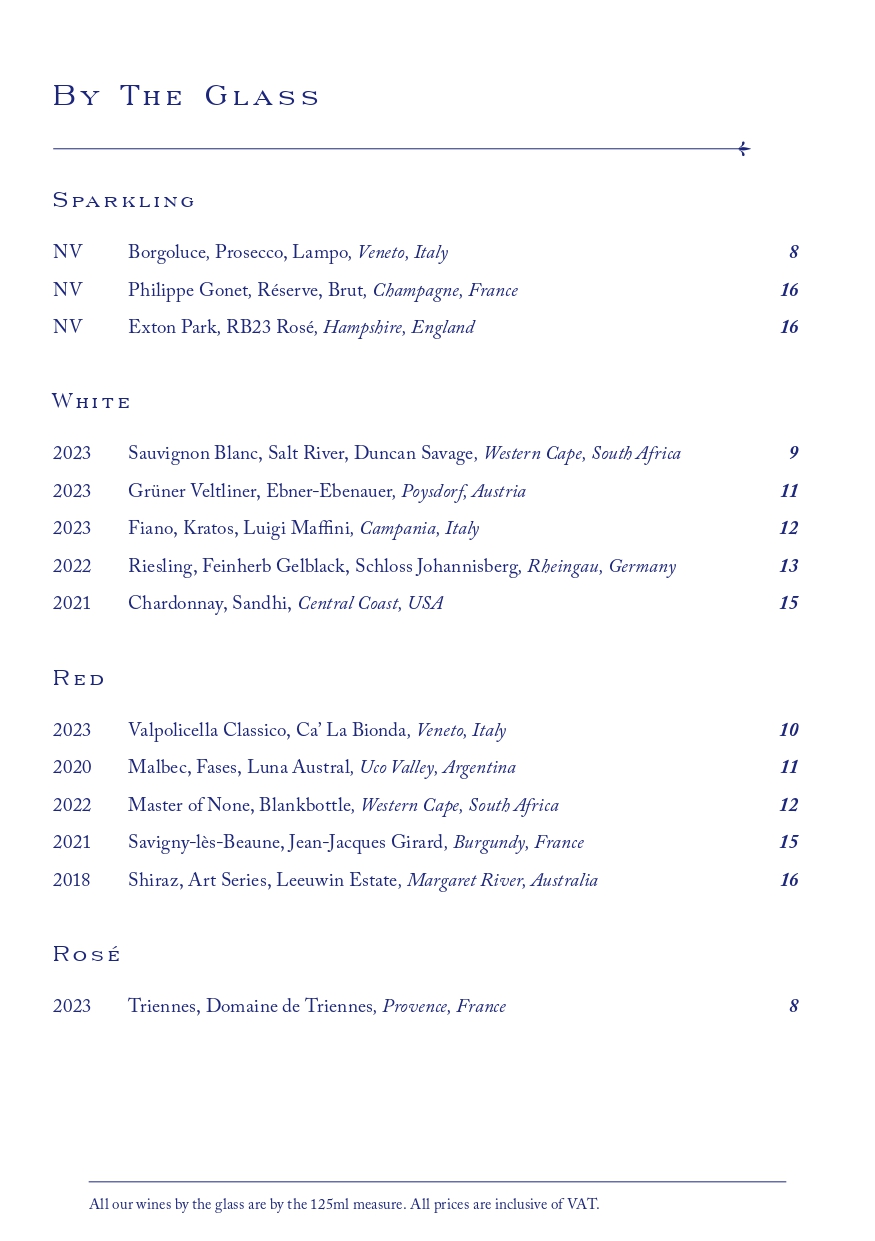 Ambassadors Wine List Menu