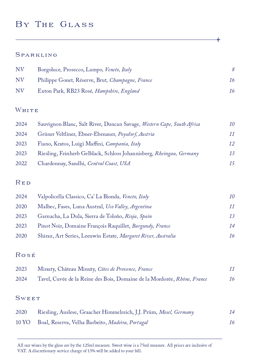 Ambassadors Wine List Menu
