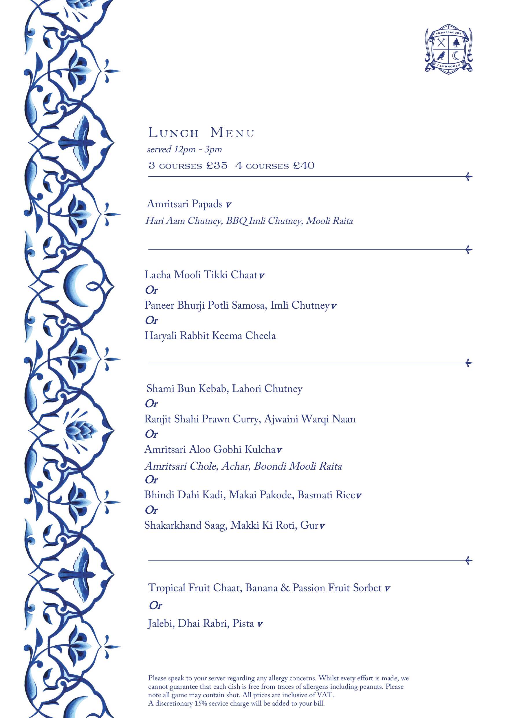 Ambassadors Lunch Menu