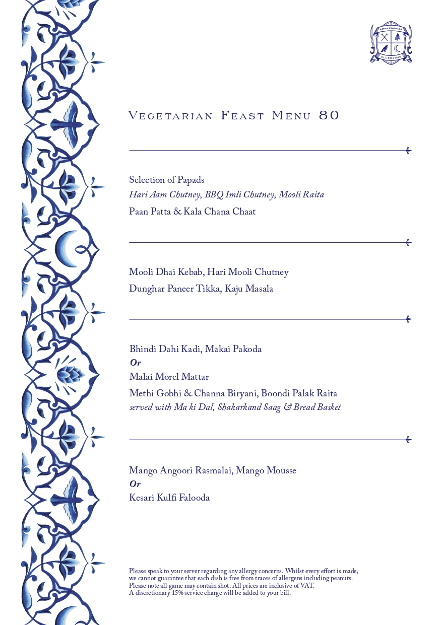 Ambassadors Vegetarian Feast Menu