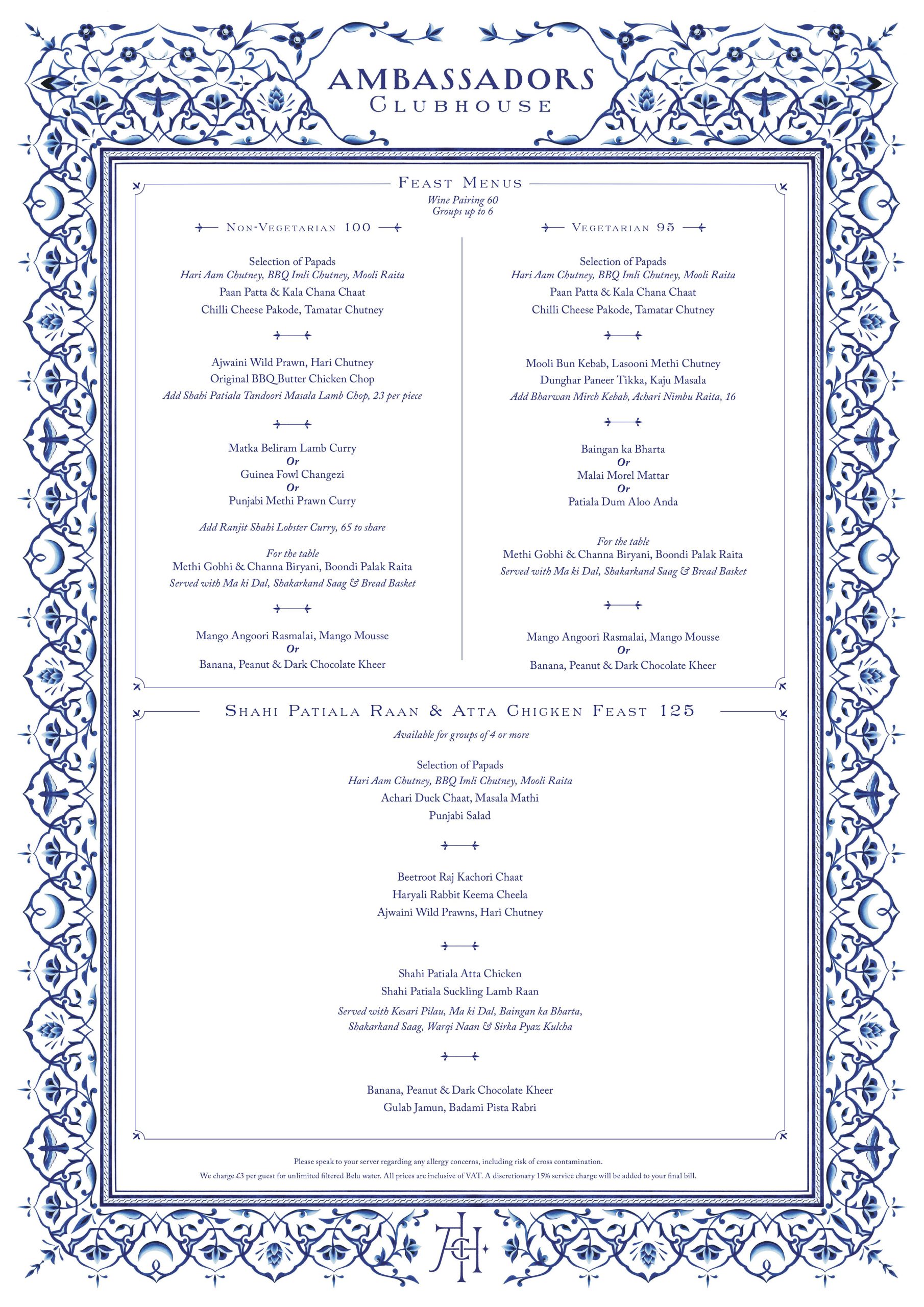 Ambassadors Feast Menus Menu