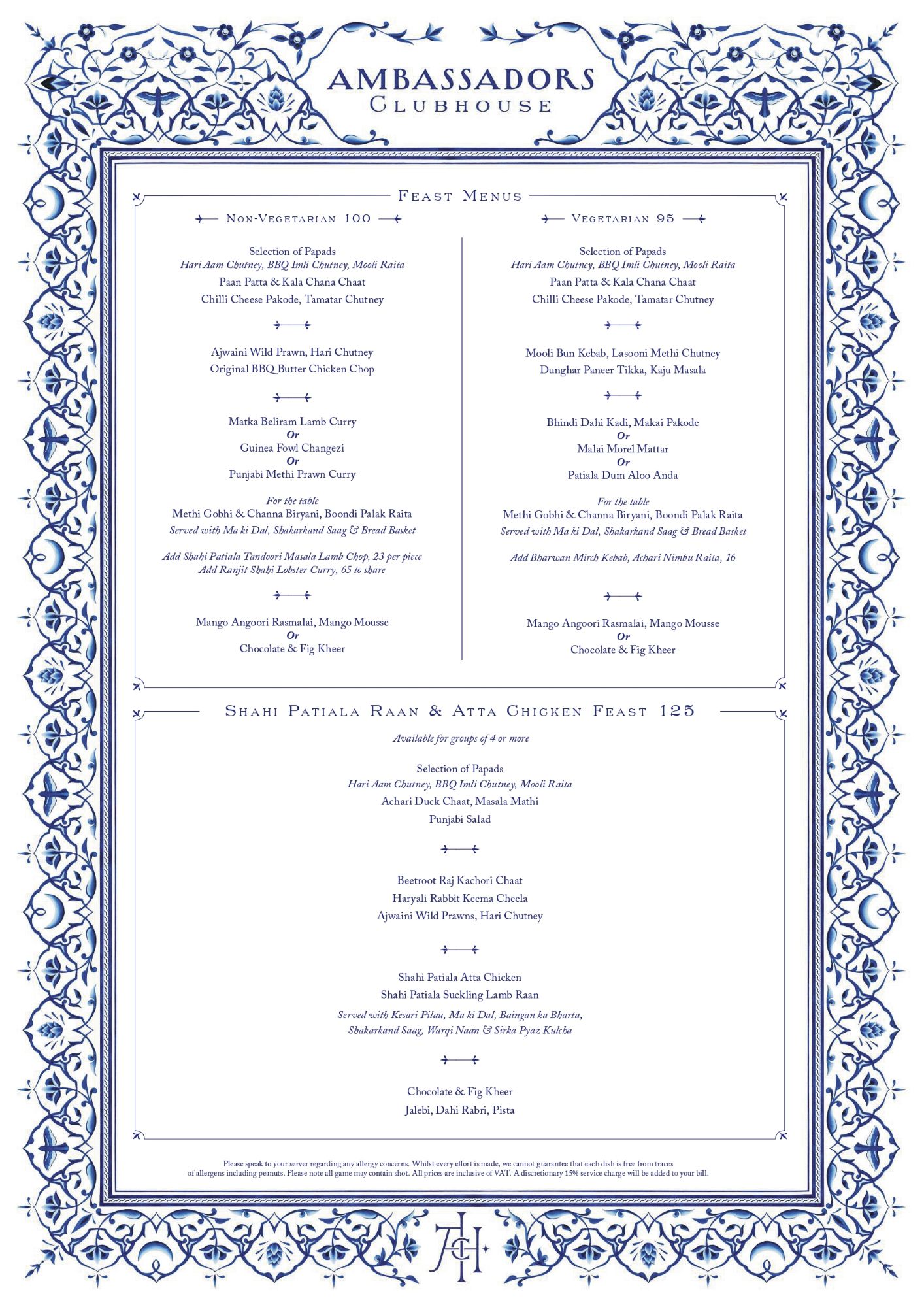 Ambassadors Feast Menus Menu