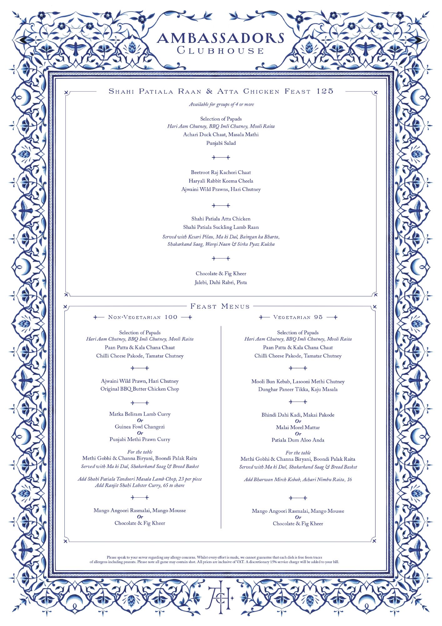 Ambassadors Feast Menus Menu