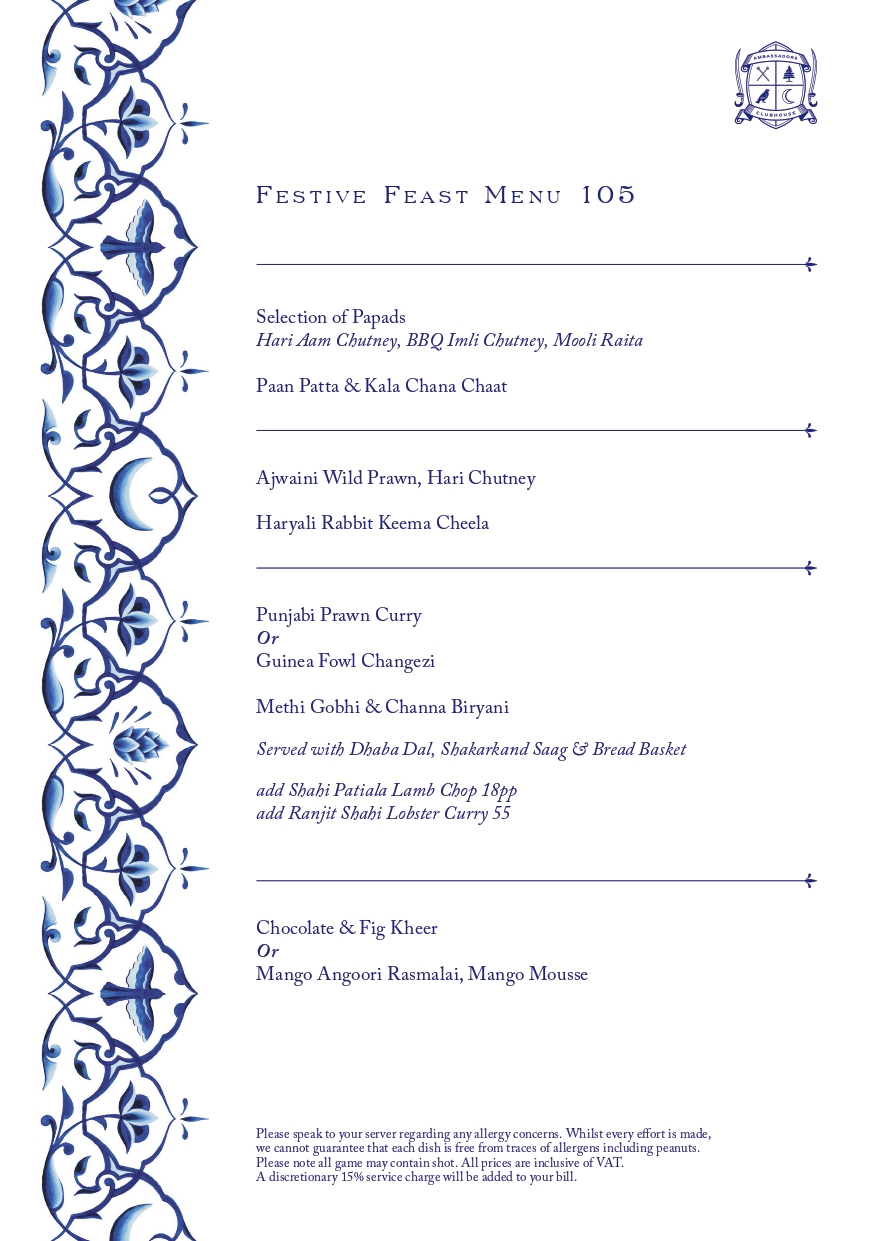 Ambassadors Festive Feast Menus Menu