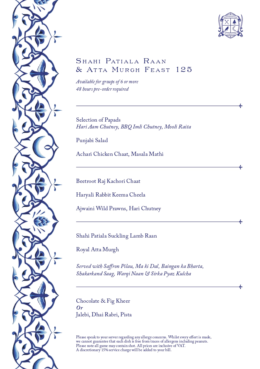 Ambassadors Raan & Atta Murgh Feast Menu