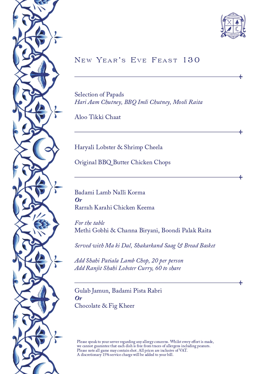 Ambassadors New Year's Eve Feast Menu