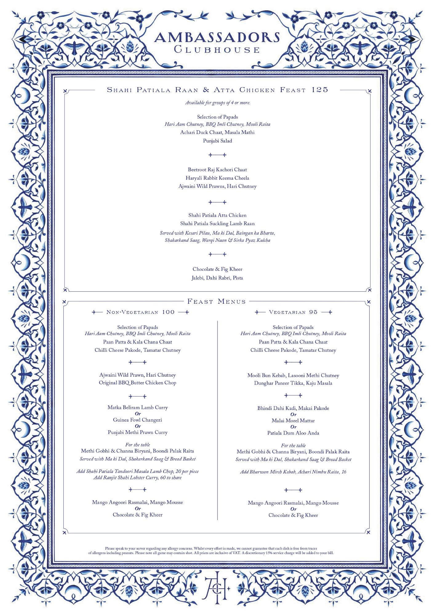 Ambassadors Feast Menus Menu