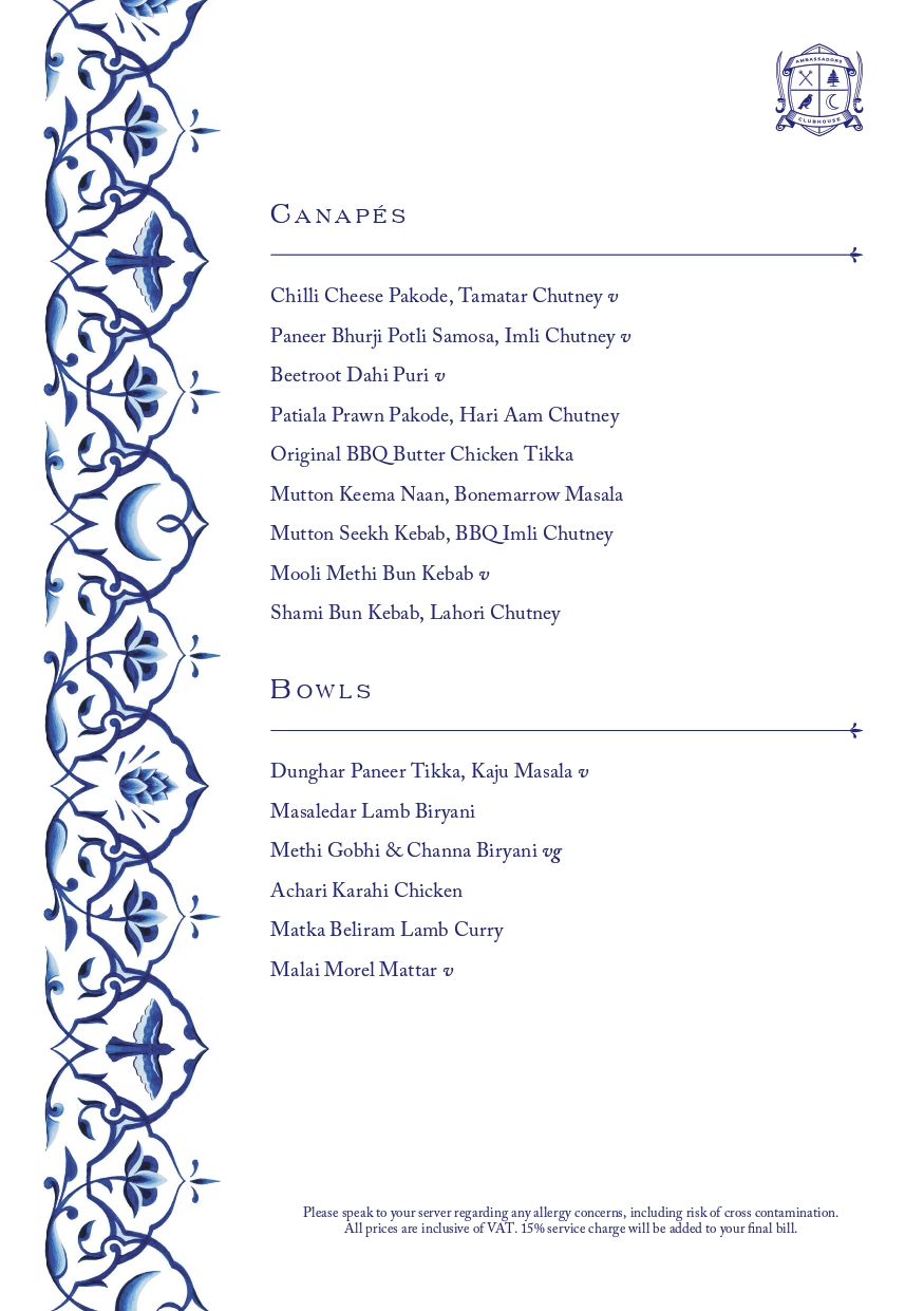 Ambassadors Canapés Menu
