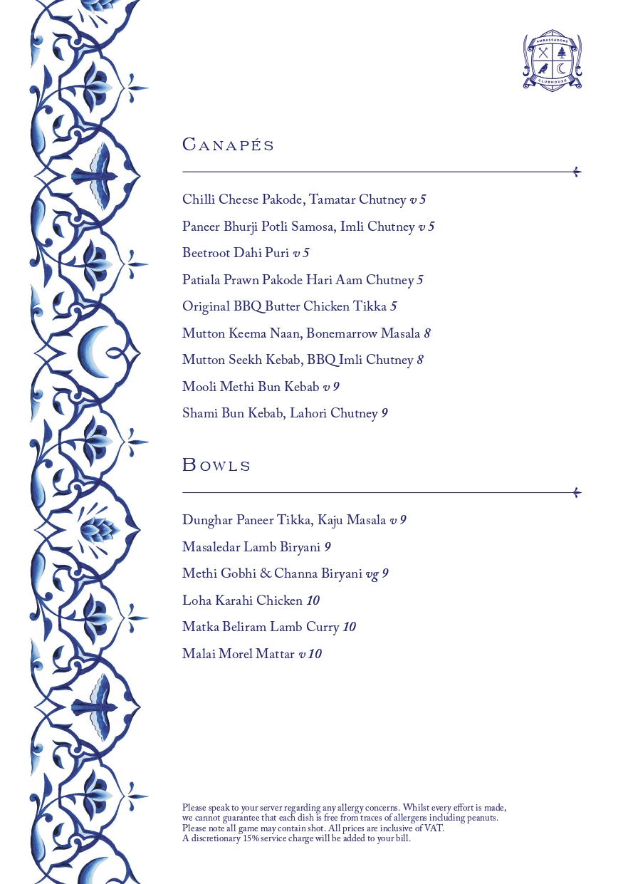 Ambassadors Canapés Menu