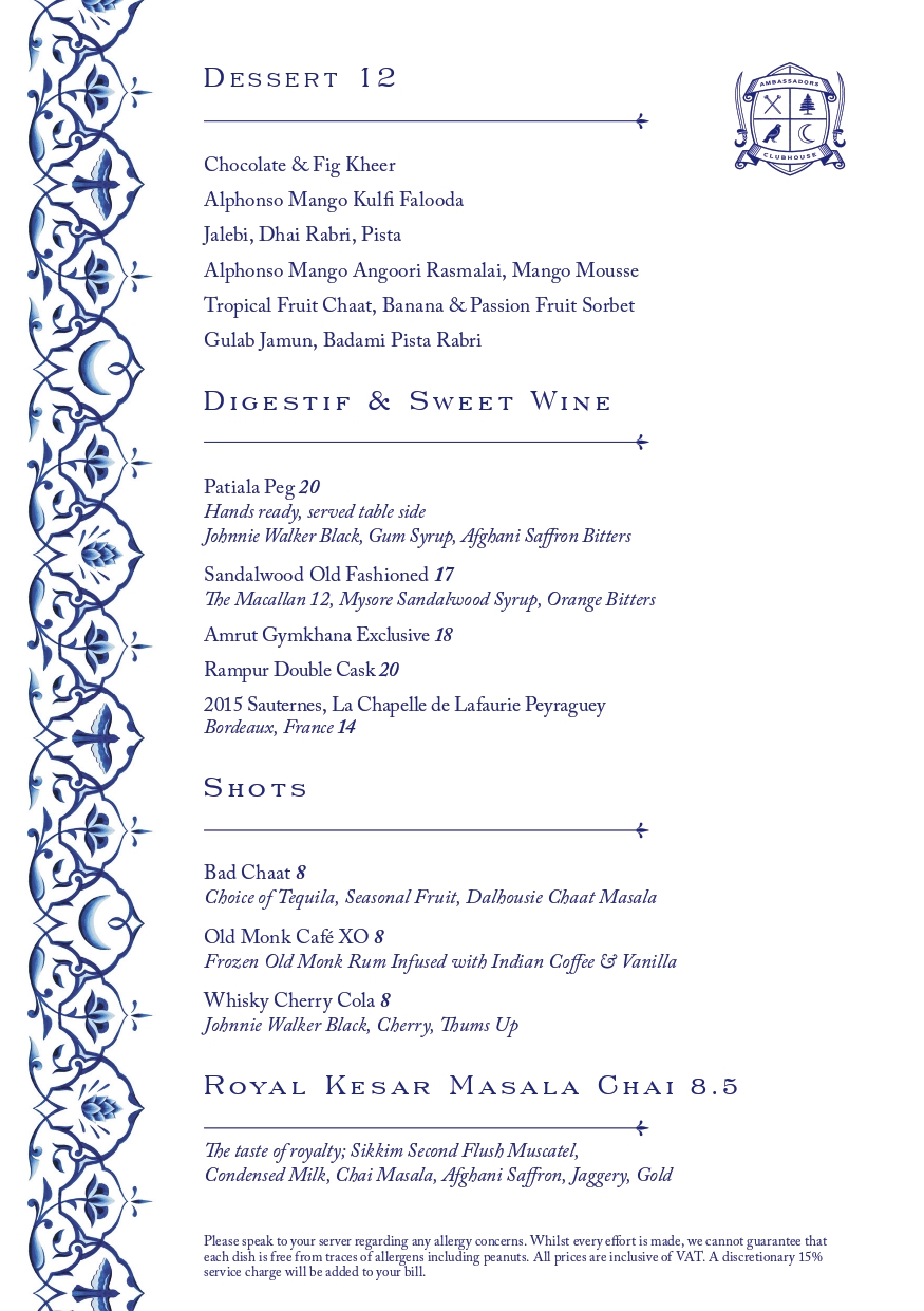 Ambassadors Dessert Menu