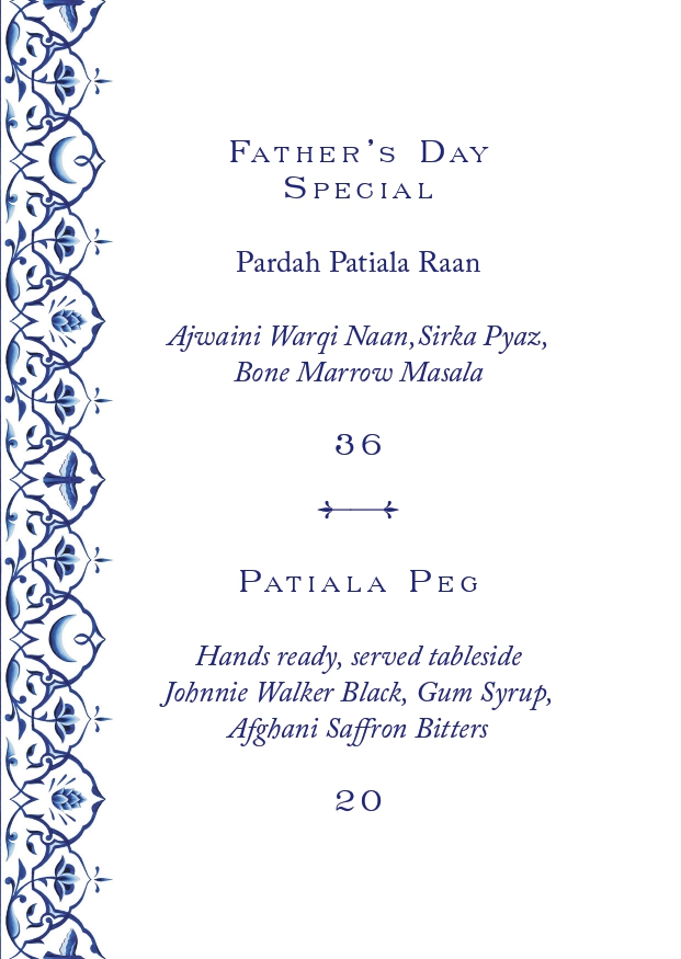 Ambassadors Father's Day Menu