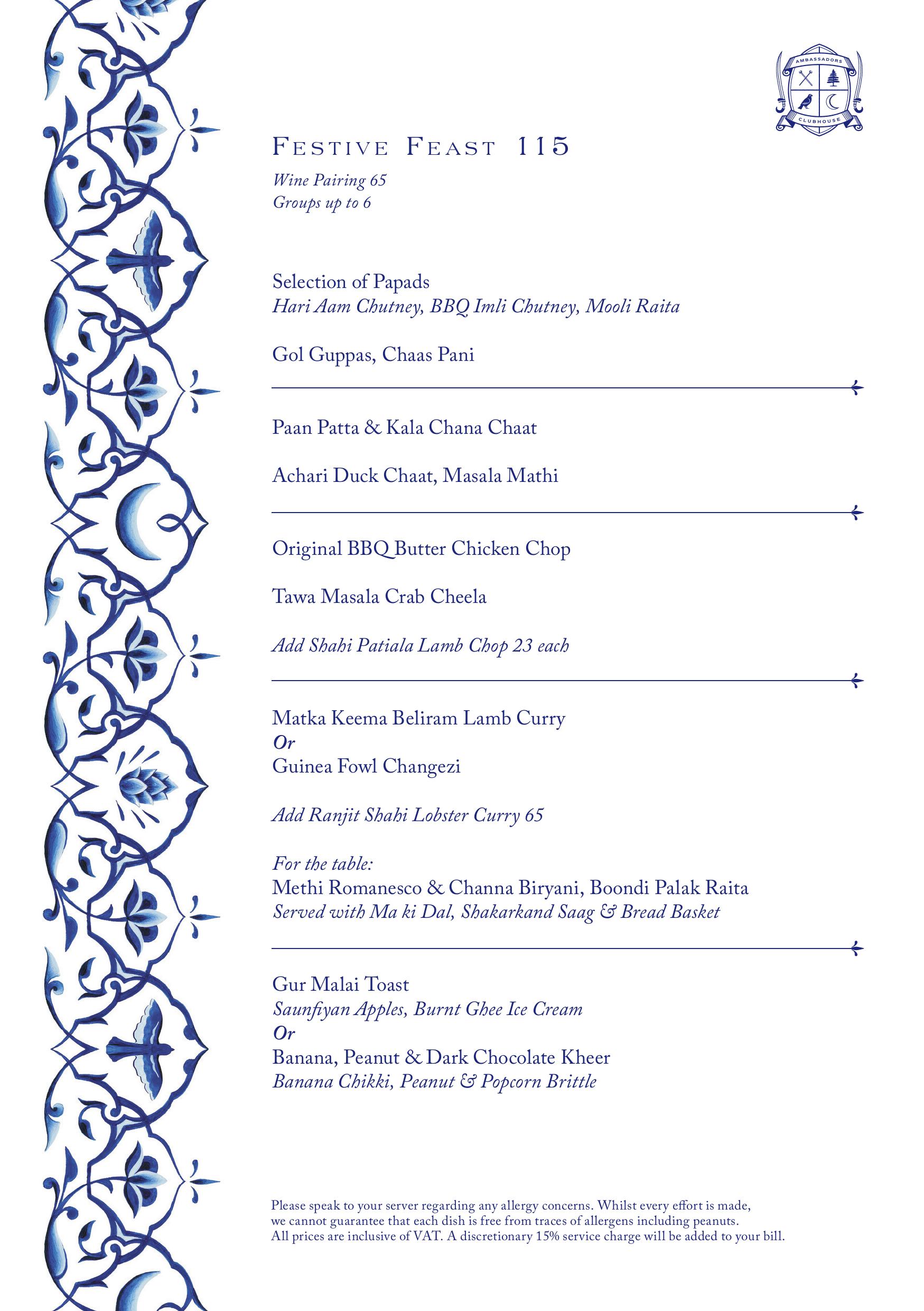 Ambassadors Festive Feast Menu