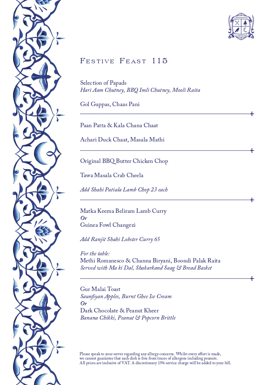 Ambassadors Festive Feast Menu