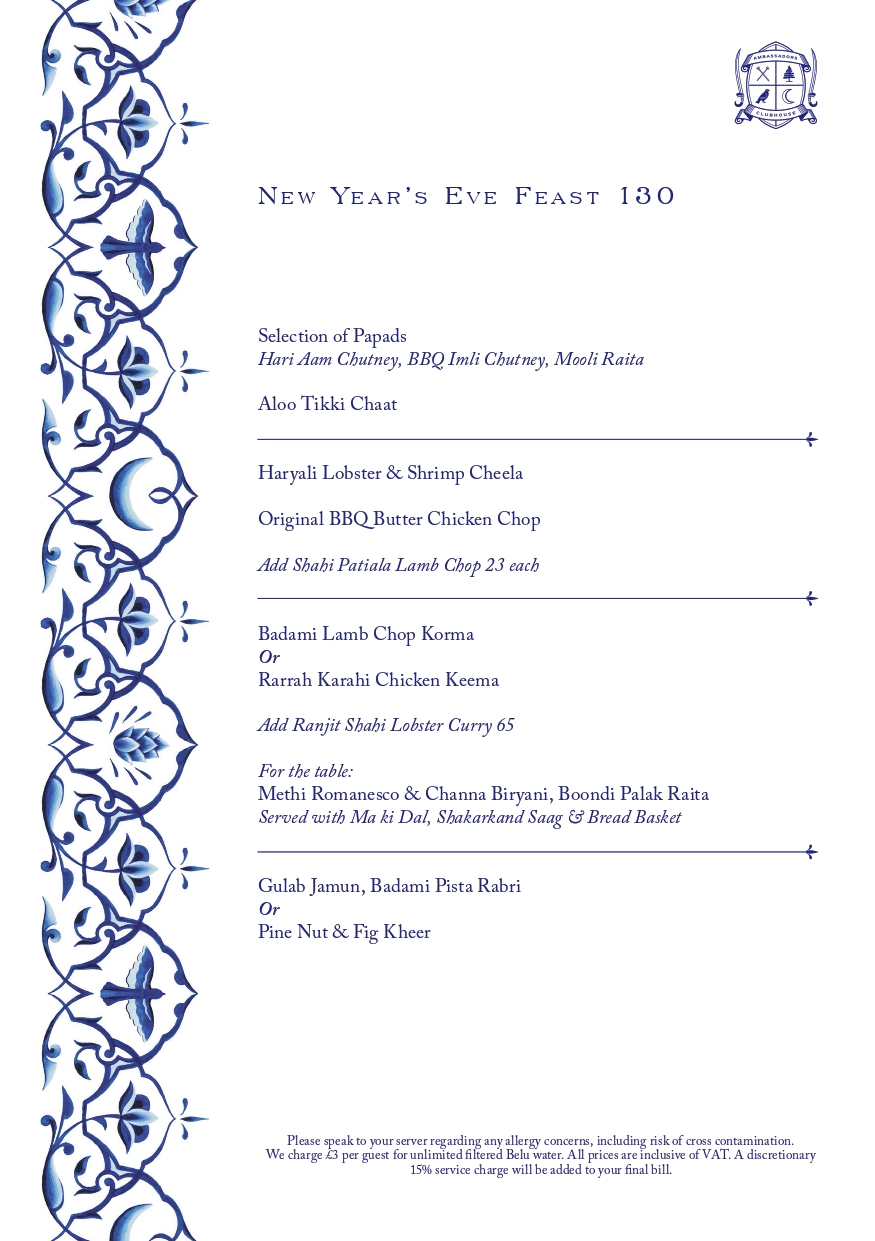 Ambassadors New Year's Eve Feast Menu