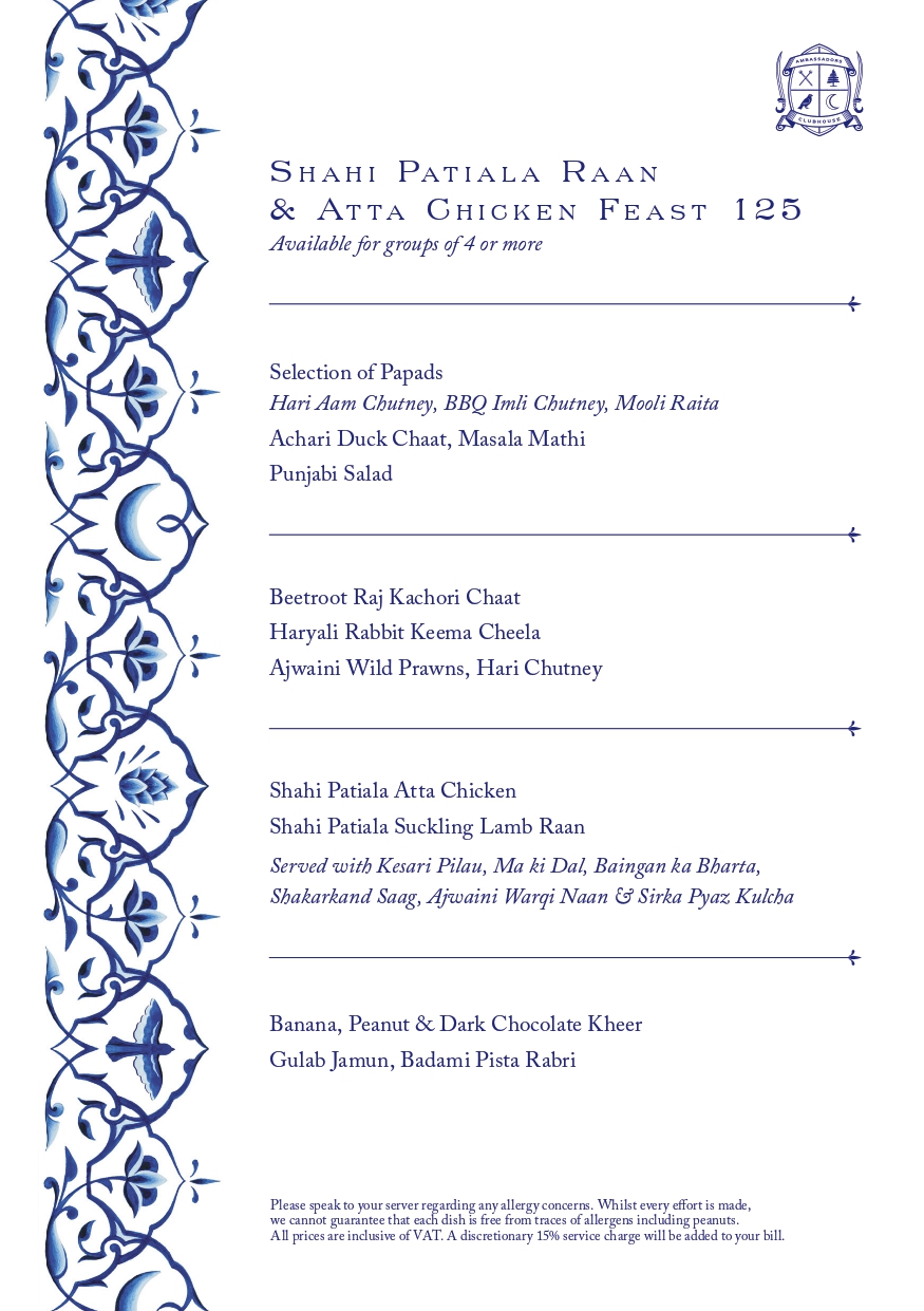 Ambassadors Group Feast Menu