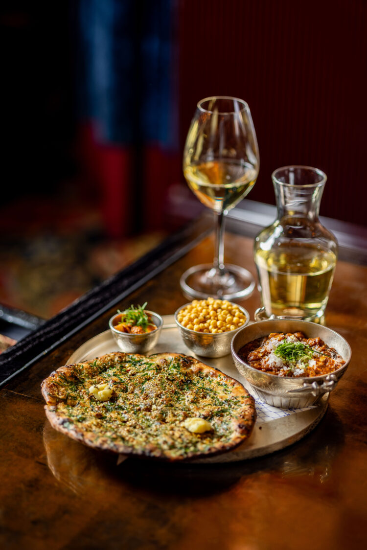 Amritsari Kulcha and Channa with wine
